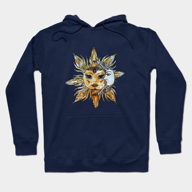 Astronomy Sun and Moon - Watercolor Hoodie by Collagedream